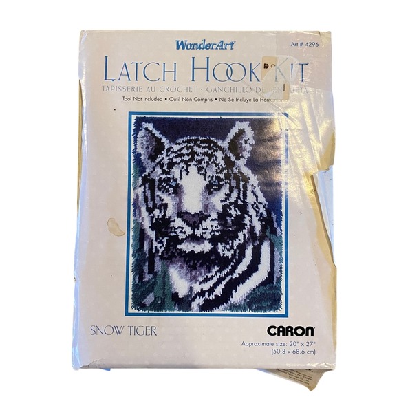 Vintage WonderArt Latch Hook Kit Snow Tiger Big Cat DIY Rug Wall Hanging 20x27 - Picture 1 of 2